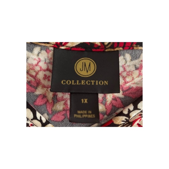 JM Collection Floral-Embellished Flared Sleeve Top-Size 1X-Black - Picture 3 of 6